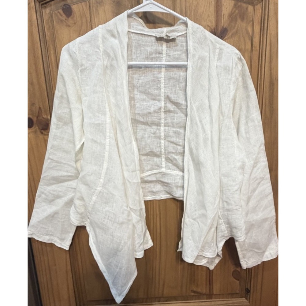 ✈️Bellambra Italy 100% Linen Jacket Women's S White Draped Lagenlook Open Front